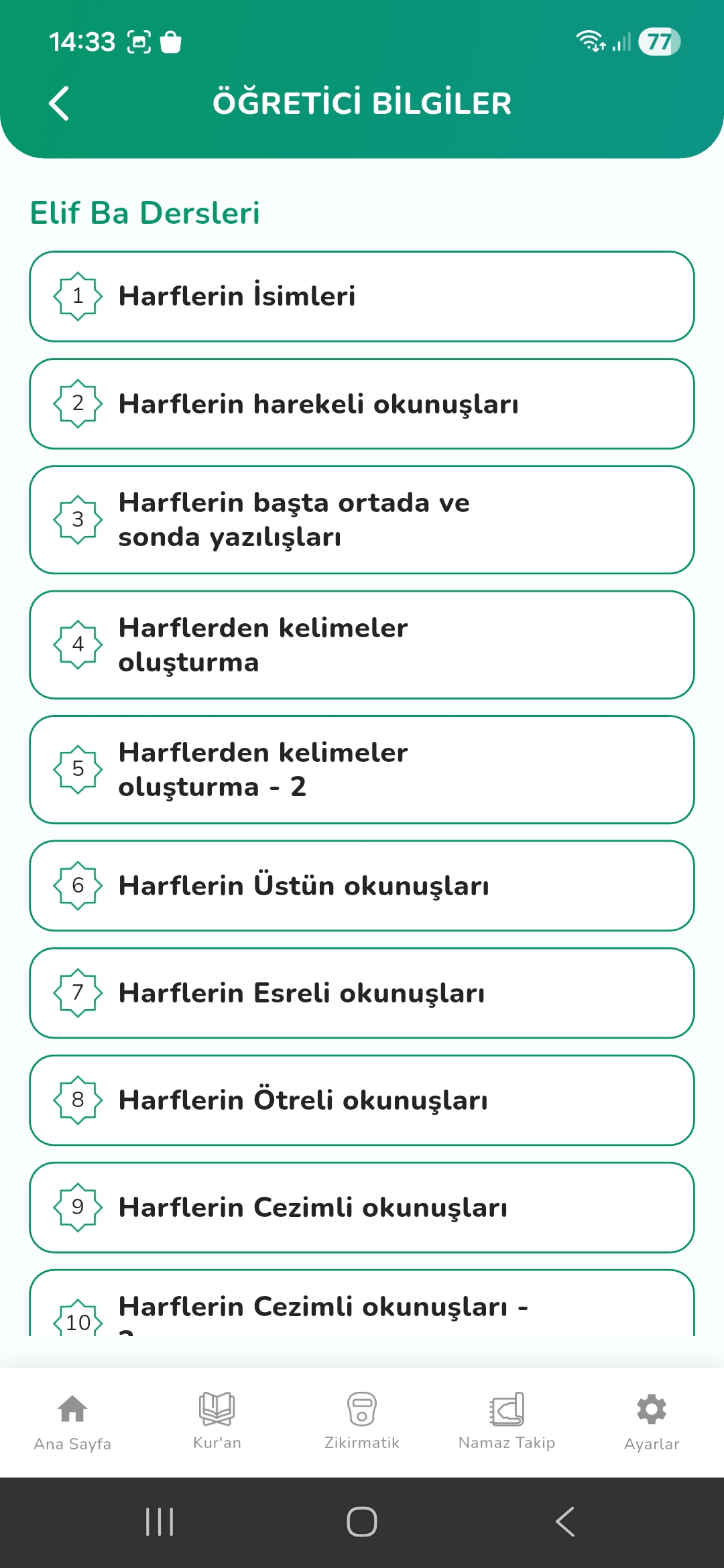 Elifba eğitim ekranı